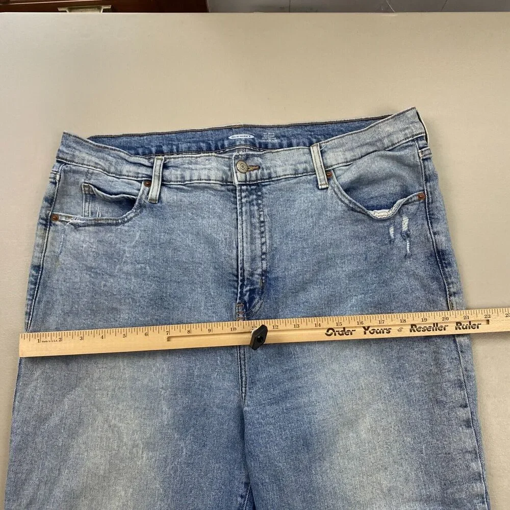 Old Navy Jeans Womens 18 Sky Hi Straight Slimming Light Wash Raw‎ Hem Blue 36x28